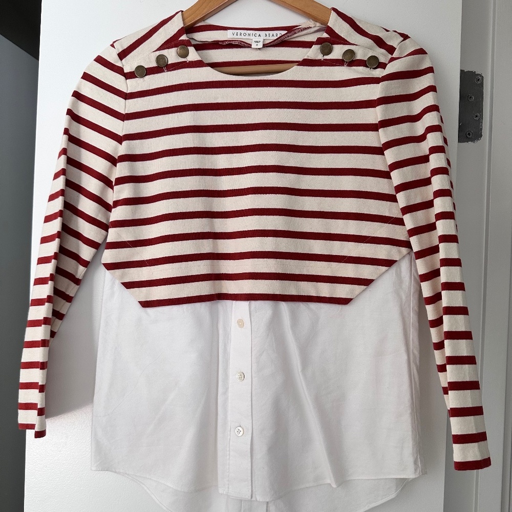 Veronica Beard Striped Mix Media Top